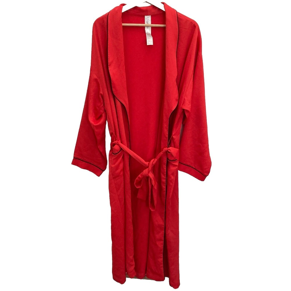 Fabletics Red Silky Polyester Kimono Robe With Belt & Pockets Womens Large